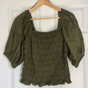 Old Navy Green Smocked Puff Sleeve Blouse